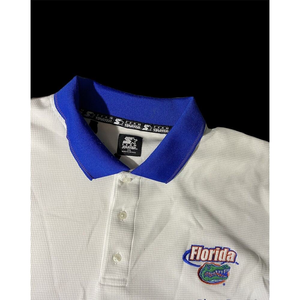 Vintage Florida Gators Polo STARTER Mens Size‎ 2XL XXL White Blue Waffle Knit